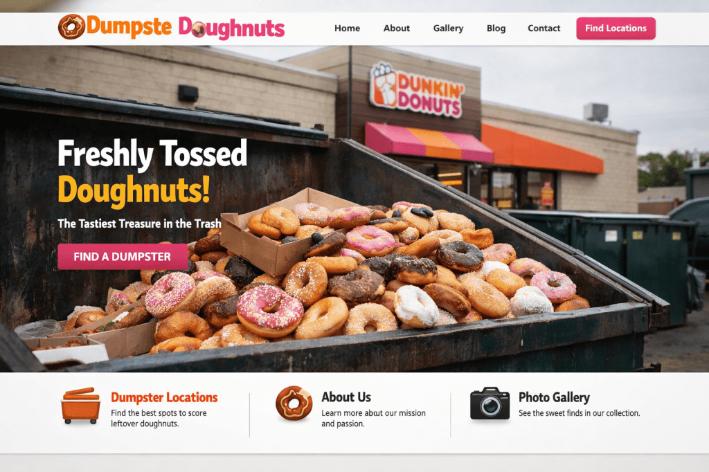 Freshly Tossed Doughnuts. The Tastiest Treasure in the Trash. Find a Dumpster.